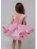 Beaded Pink Satin Lace Flower Girl Dress